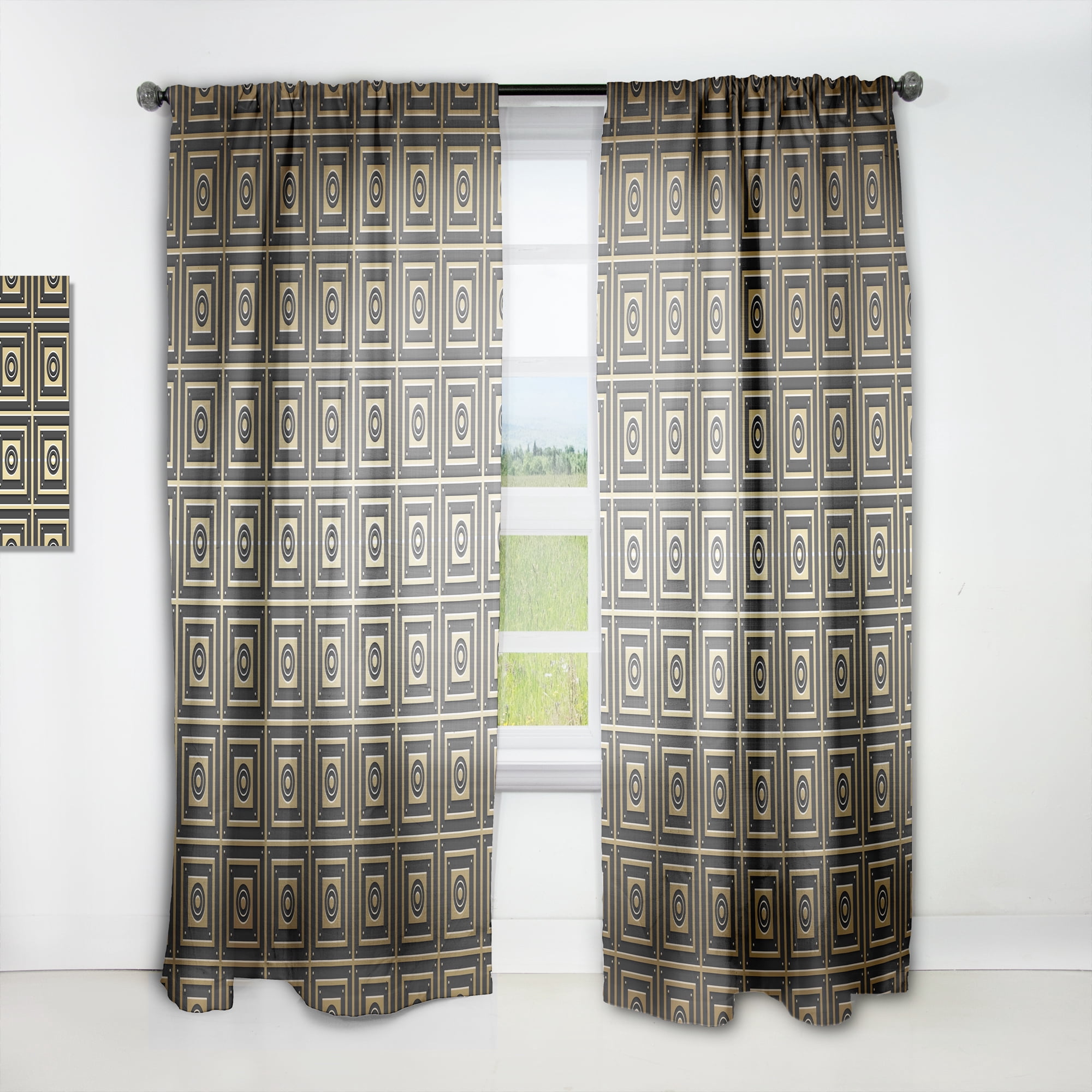 Designart 'Golden Luxury Metallic Geometrics XIII' Mid-Century Modern Curtain Panel