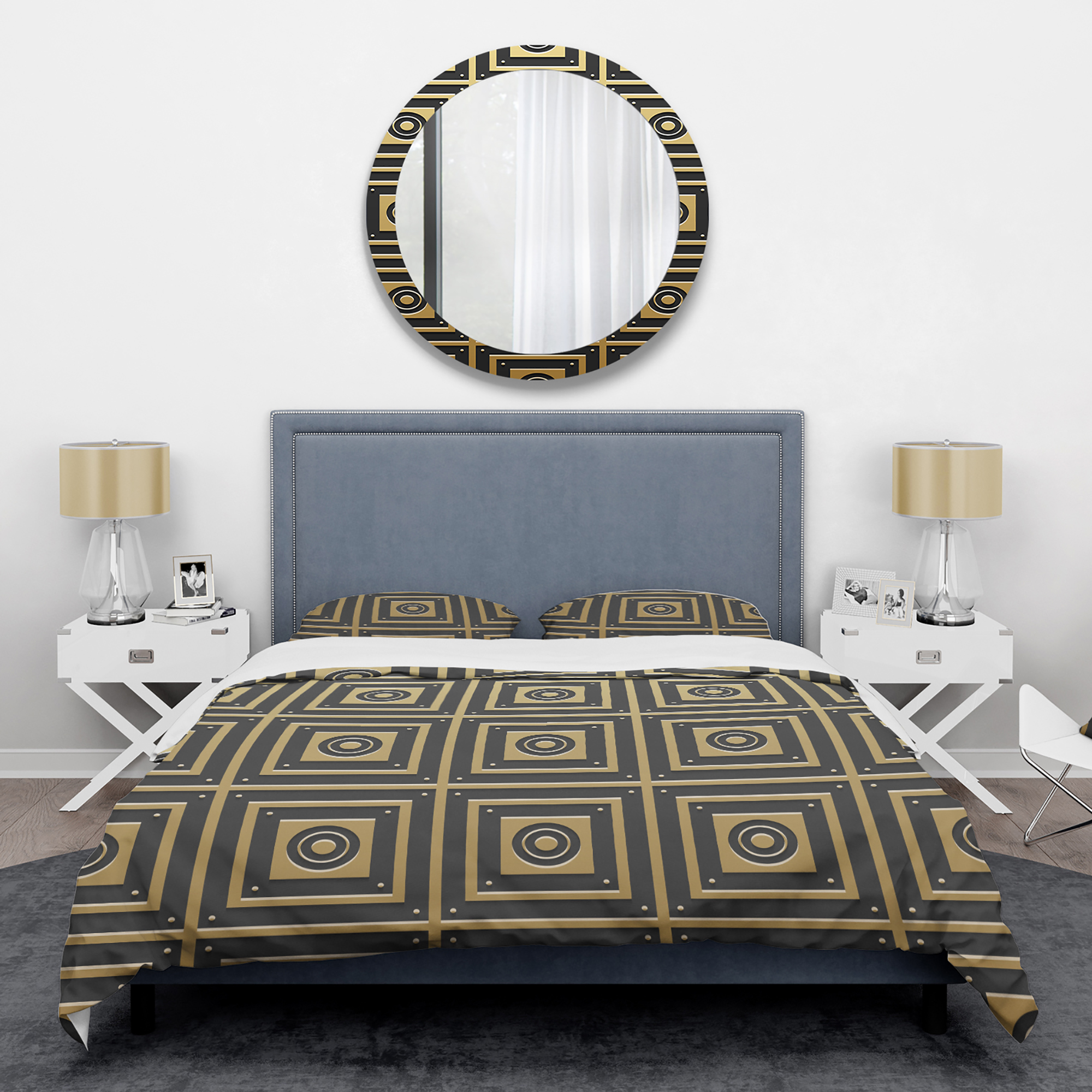 Designart 'Golden Luxury Metallic Geometrics XIII' Mid-Century Modern Duvet Cover Set
