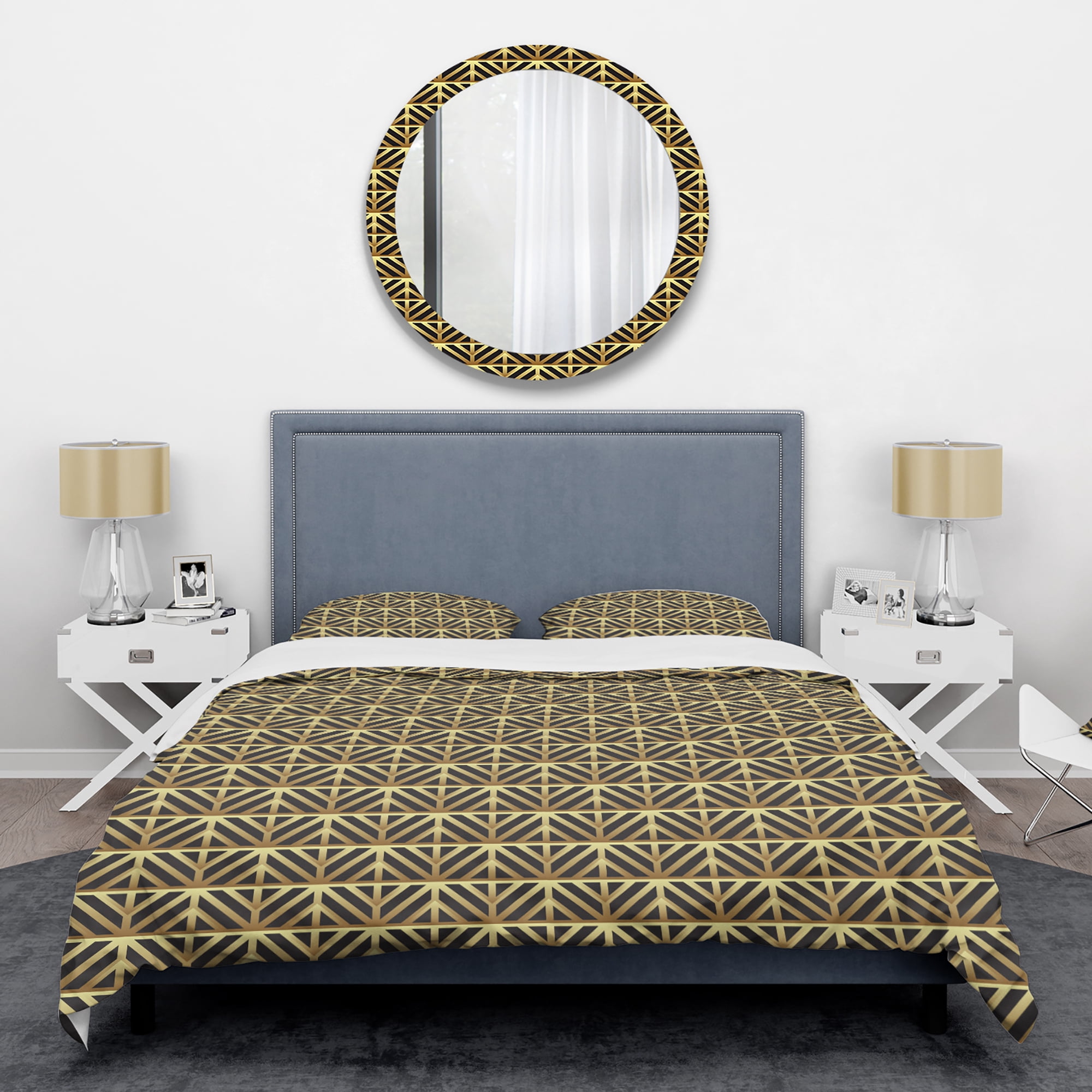Designart 'Golden Luxury Metallic Geometrics XIV' Mid-Century Modern Duvet Cover Set