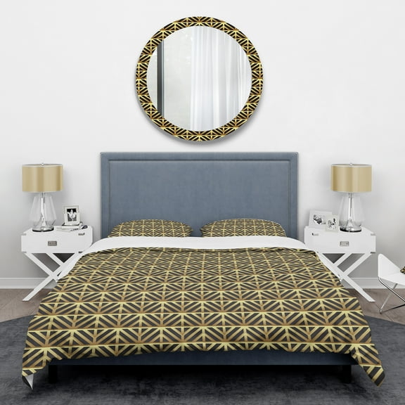 Designart 'Golden Luxury Metallic Geometrics XIV' Mid-Century Modern Duvet Cover Set
