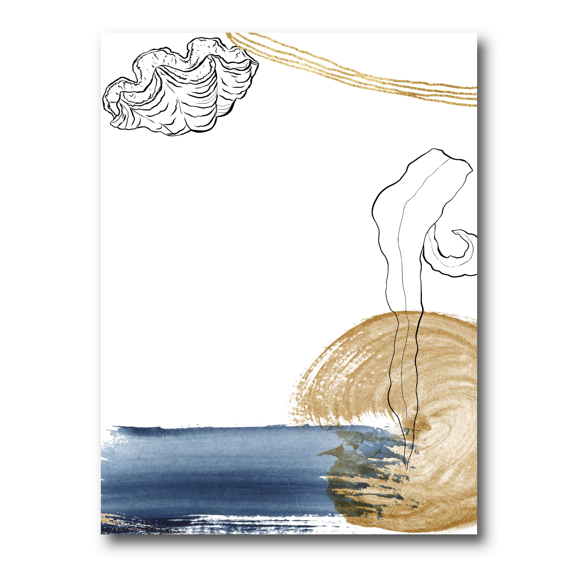 Designart ' Golden Marine Shell Classic Blue Abstract ' Farmhouse Canvas Wall Art Print