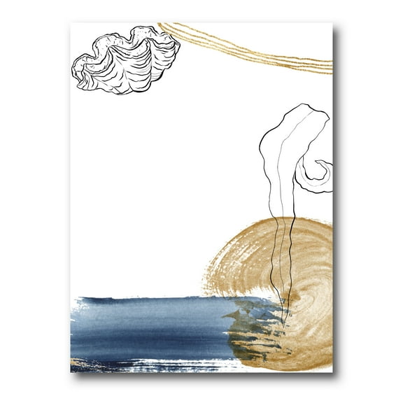 Designart ' Golden Marine Shell Classic Blue Abstract ' Farmhouse Canvas Wall Art Print