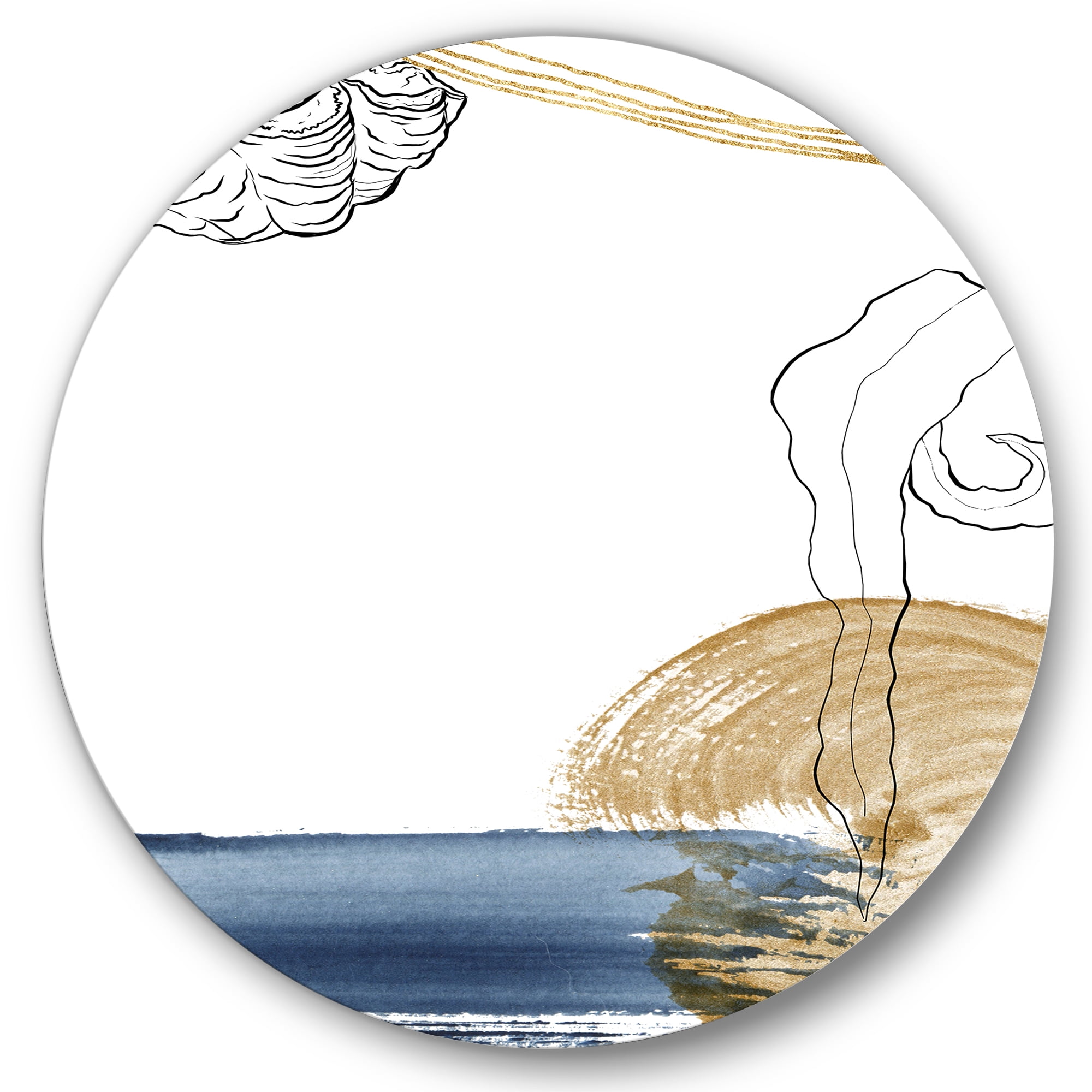 Designart 'Golden Marine Shell Classic Blue Abstract ' Farmhouse Circle Metal Wall Art 29x29 - Disc of 29