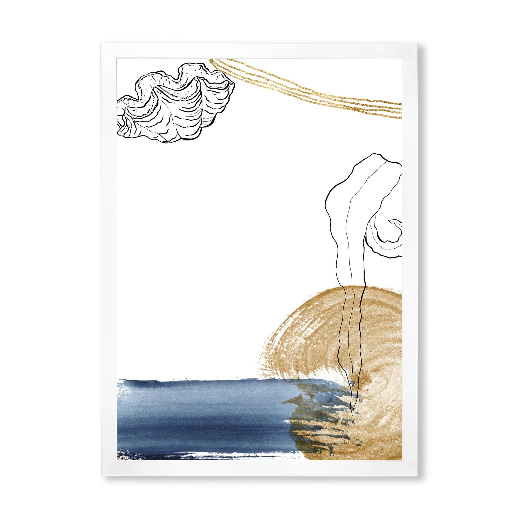 Designart 'Golden Marine Shell Classic Blue Abstract ' Farmhouse Framed Art Print