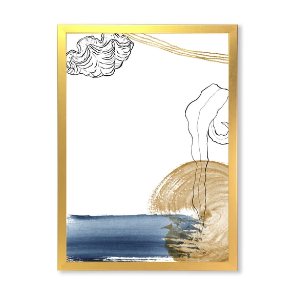 Designart 'Golden Marine Shell Classic Blue Abstract ' Farmhouse Framed Art Print