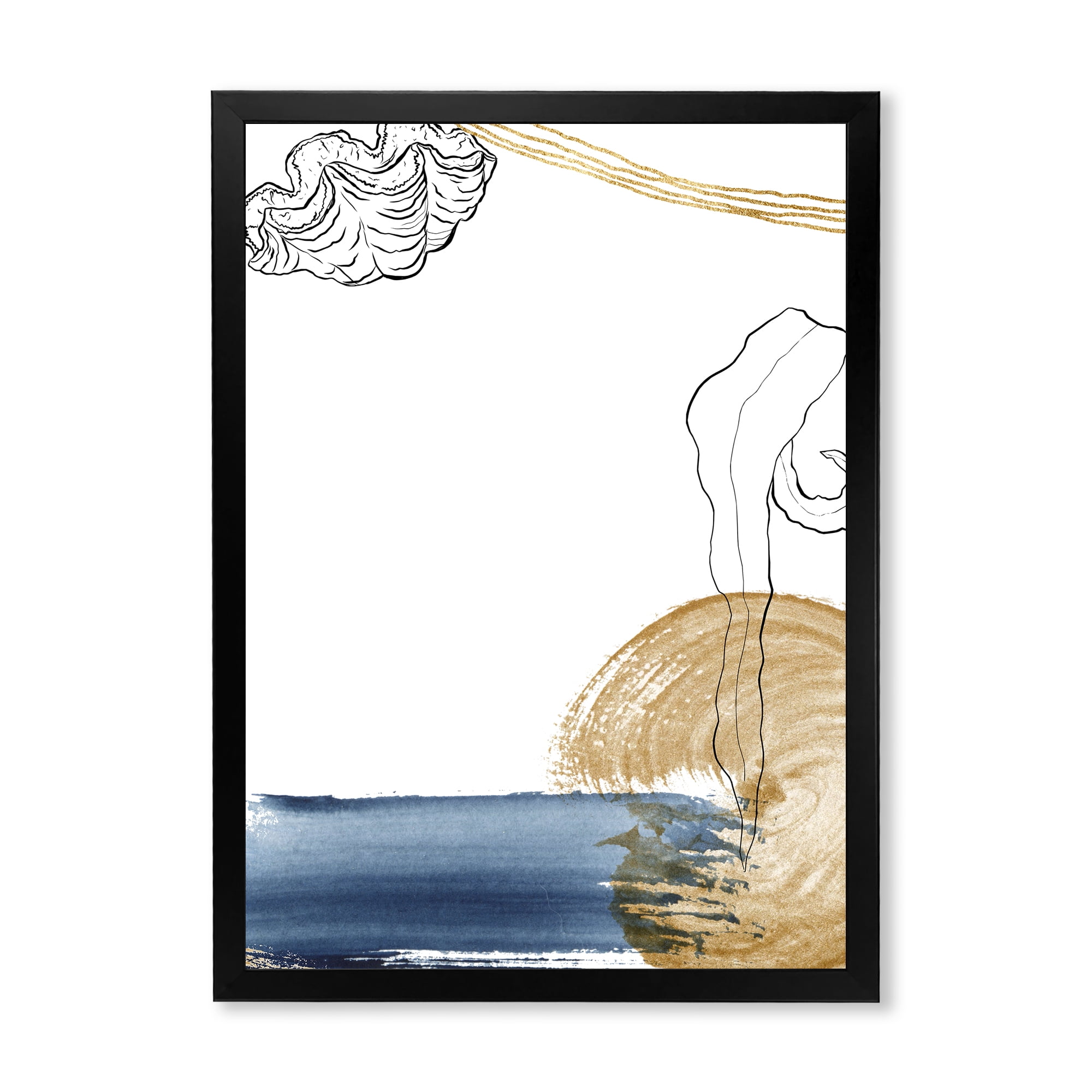Designart 'Golden Marine Shell Classic Blue Abstract ' Farmhouse Framed Art Print