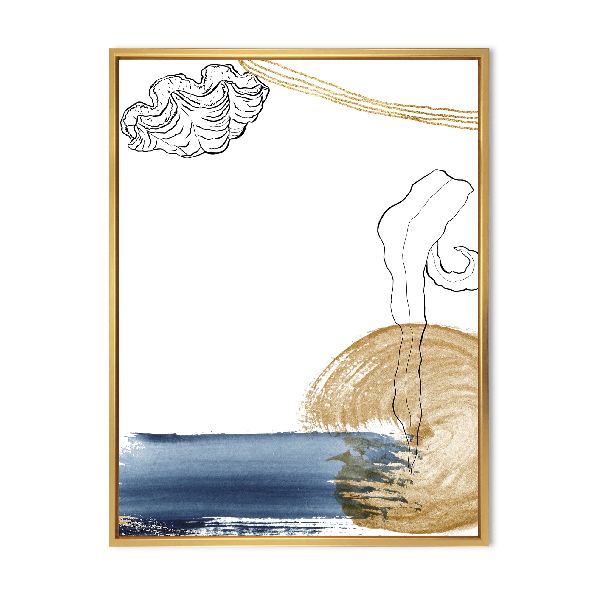 Designart 'Golden Marine Shell Classic Blue Abstract ' Farmhouse Framed Canvas Wall Art Print