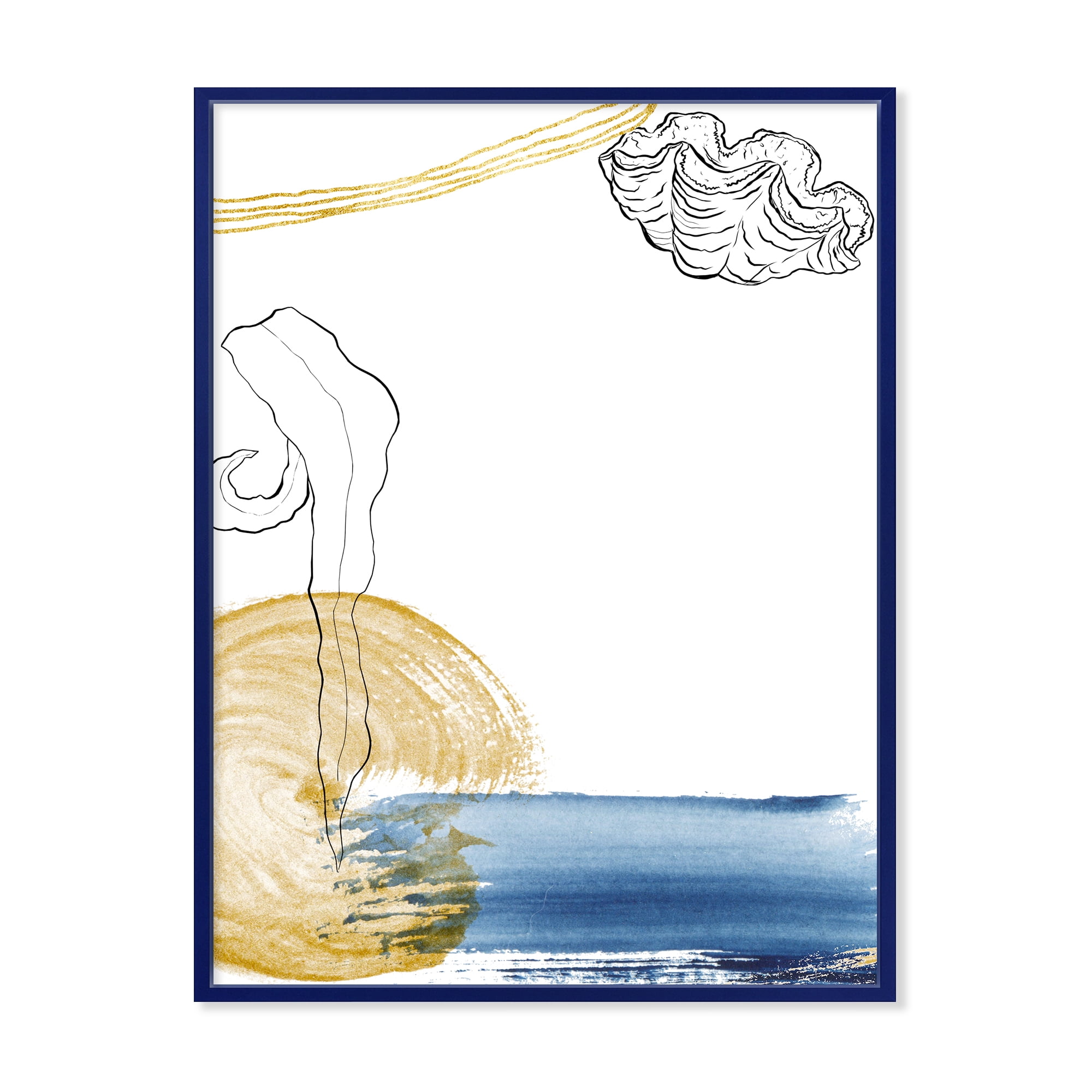 Designart 'Golden Marine Shell Classic Blue Abstract ' Farmhouse Framed Canvas Wall Art Print