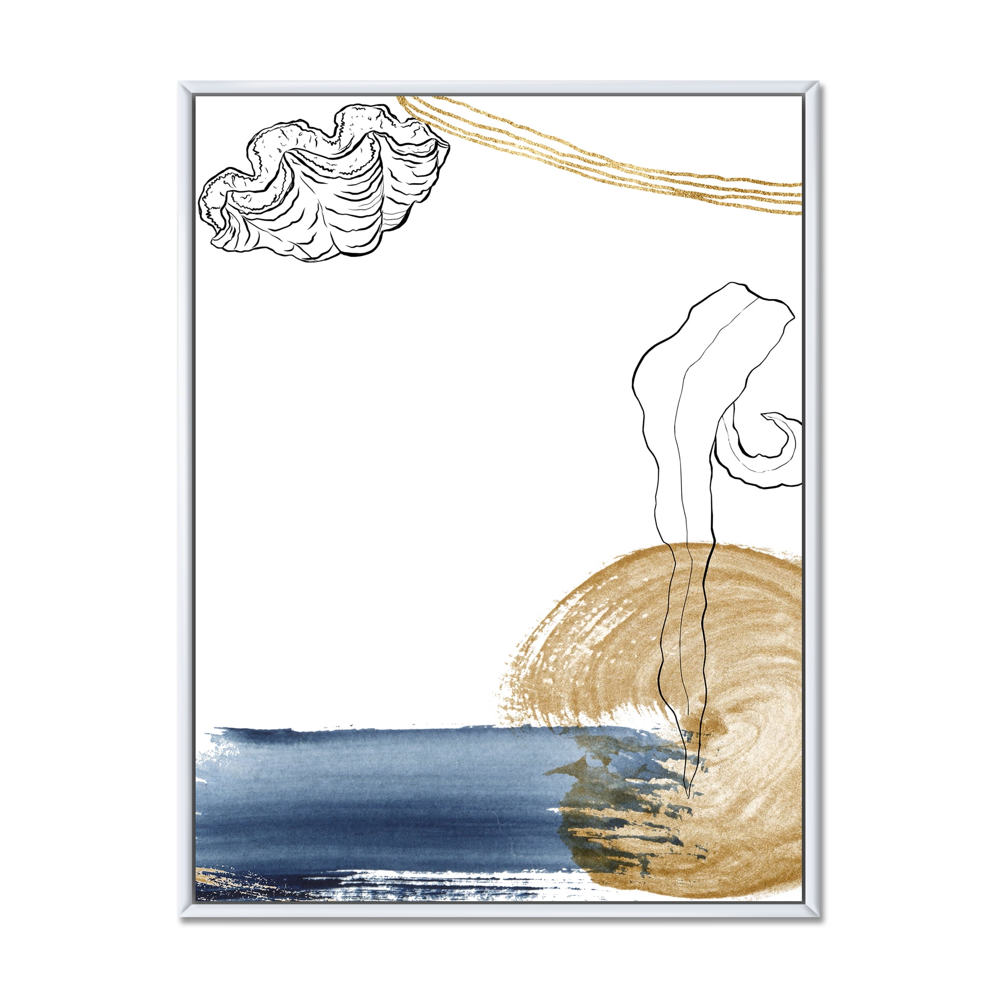 Designart 'Golden Marine Shell Classic Blue Abstract ' Farmhouse Framed Canvas Wall Art Print