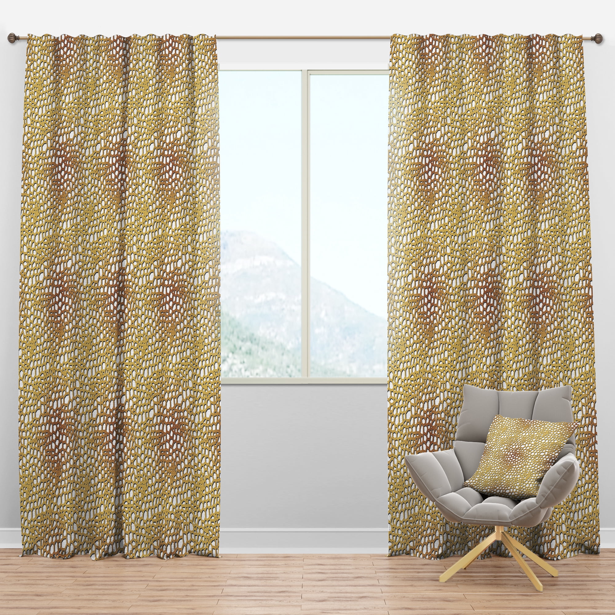 Designart 'Golden Maze Pattern' Mid-Century Modern Blackout Curtain Panel