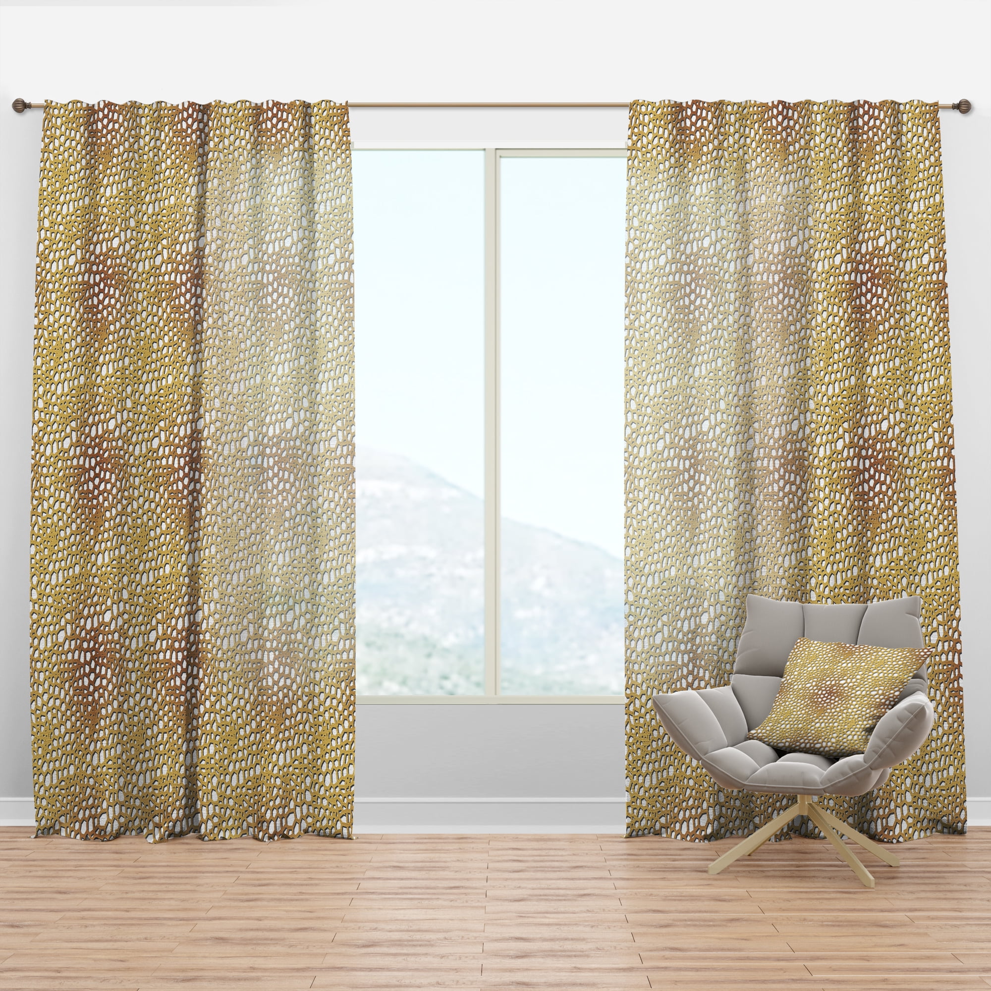 Designart 'Golden Maze Pattern' Mid-Century Modern Curtain Panel