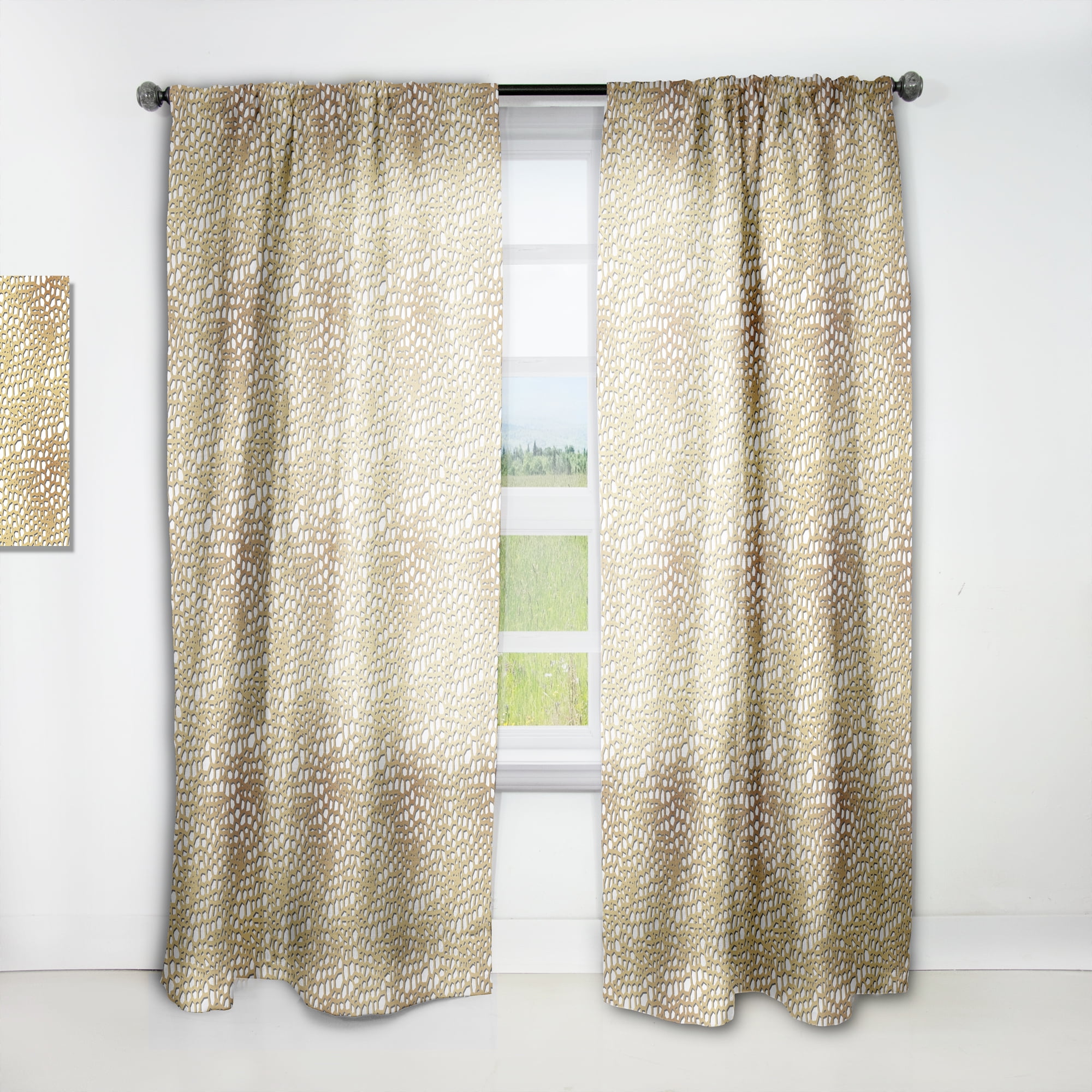 Designart 'Golden Maze Pattern' Mid-Century Modern Curtain Panel