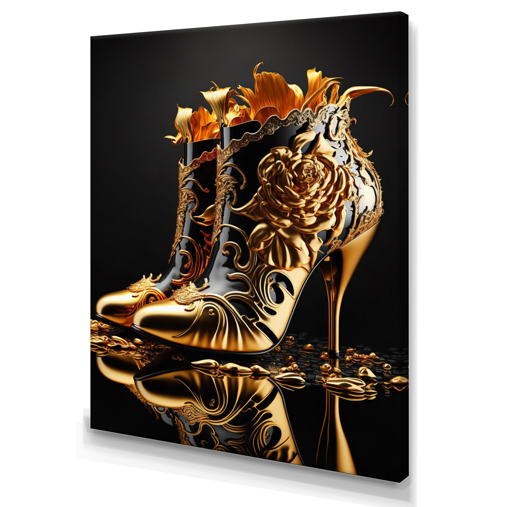 Designart Golden Mechanic High Heel I Canvas Wall Art