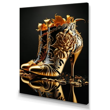 Designart Golden Mechanic High Heel I Canvas Wall Art