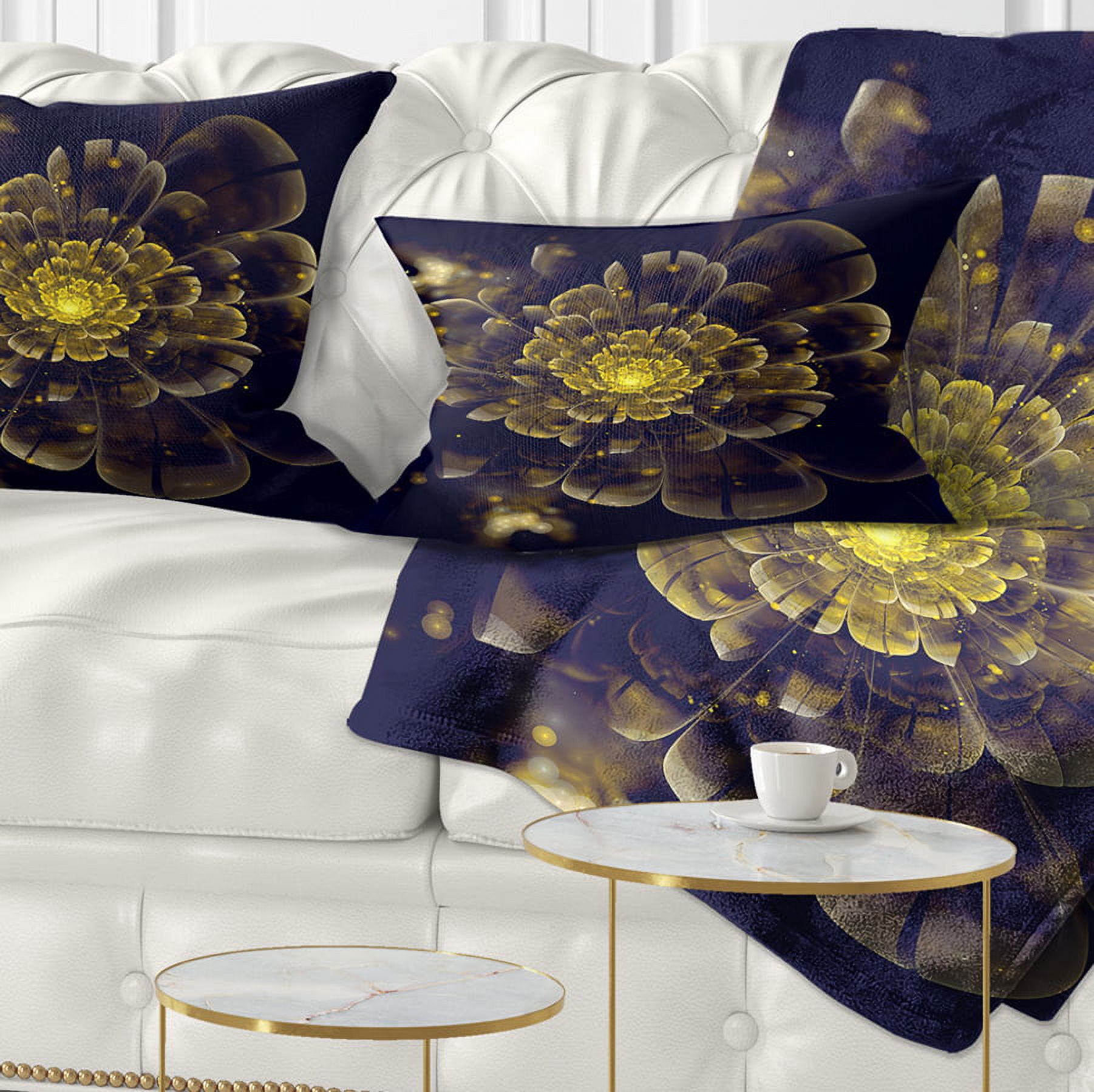 Designart Golden Metallic Fractal Flower - Abstract Throw Pillow - 12x20