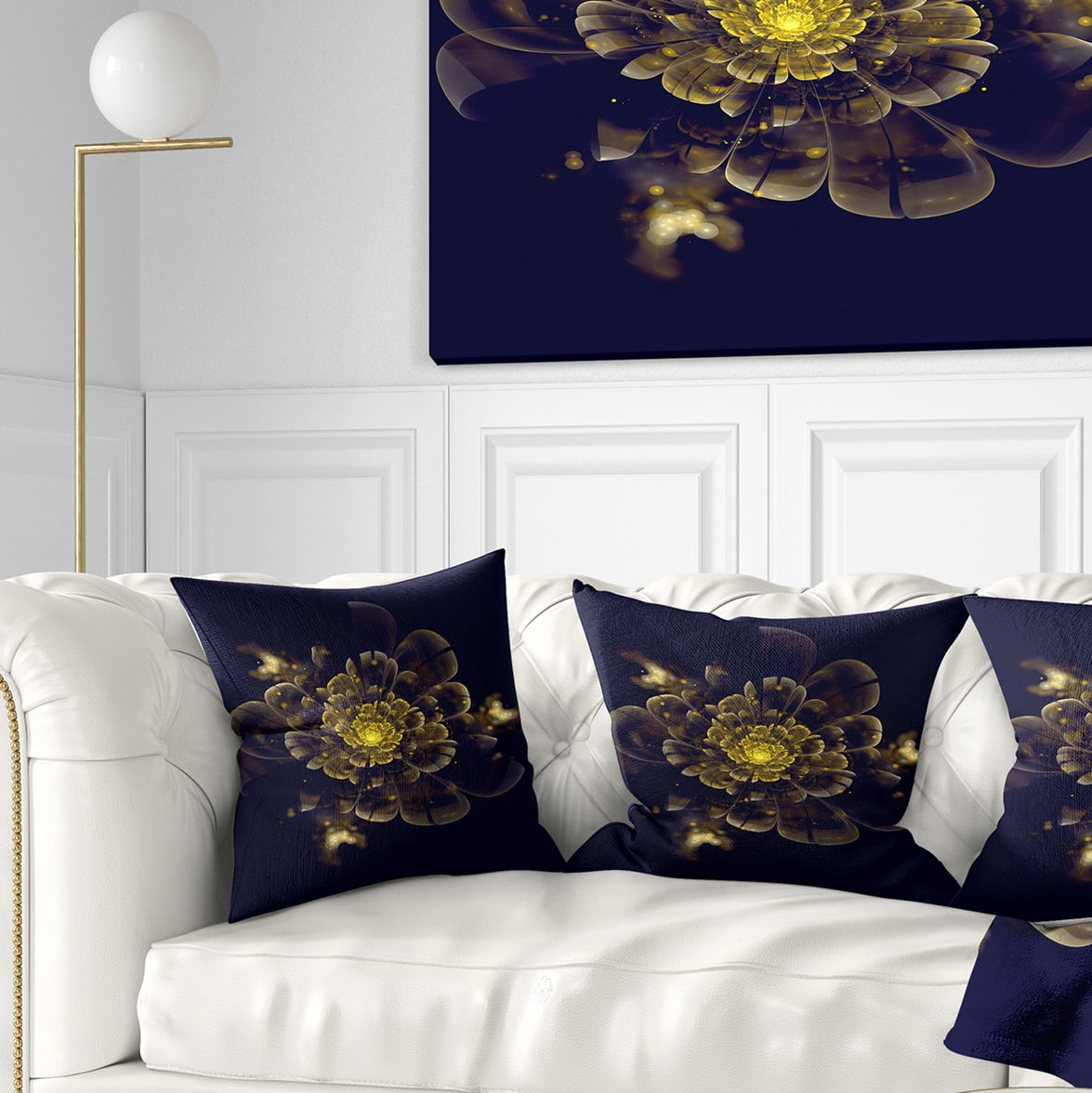 Designart Golden Metallic Fractal Flower - Abstract Throw Pillow - 18x18