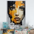 thumbnail image 1 of Designart "Golden Mystery Female Likeness" Abstract Floater Framed Wall Art Living Room, 1 of 7