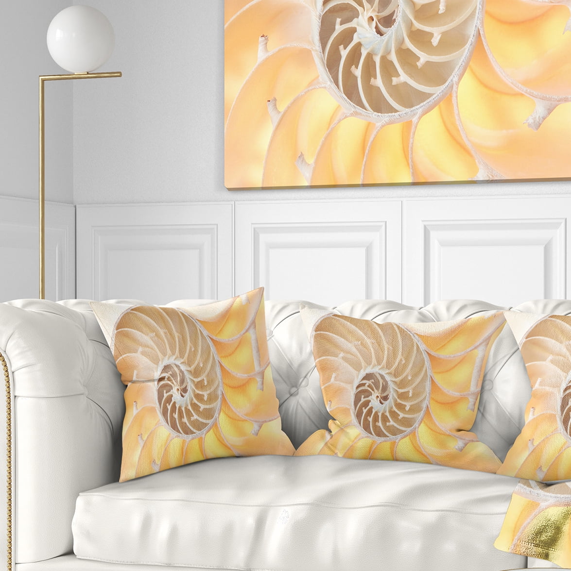 Designart Golden Nautilus Shell Pattern - Contemporary Throw Pillow - 18x18