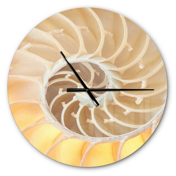 Designart 'Golden Nautilus Shell Pattern ' Modern wall clock
