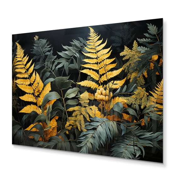 Designart "Golden Oasis Yellow Ferns" Floral Metal Art Print