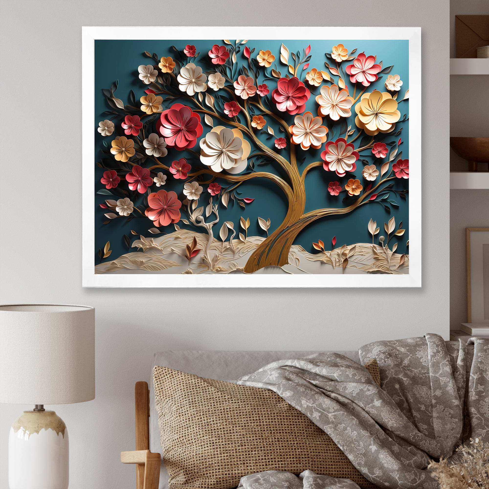 Designart "Golden Orchid Tree Garden with Pink and Blue Branches I