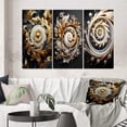 thumbnail image 1 of Designart "Golden Ornament Black Pattern" Abstract Spirals Wall Art Set Of 3 - Transitional Gold Gallery Wall Set For Home Decor, 1 of 6