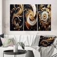 thumbnail image 1 of Designart "Golden Ornament Black Pattern I" Abstract Spirals Wall Art Set Of 3 - Transitional Gold Canvas Set For Living Room Decor, 1 of 6
