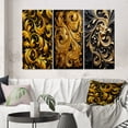 thumbnail image 1 of Designart "Golden Ornament Black Pattern III" Abstract Spirals Wall Art Set Of 3 - Transitional Gold Gallery Set For Office Decor, 1 of 6
