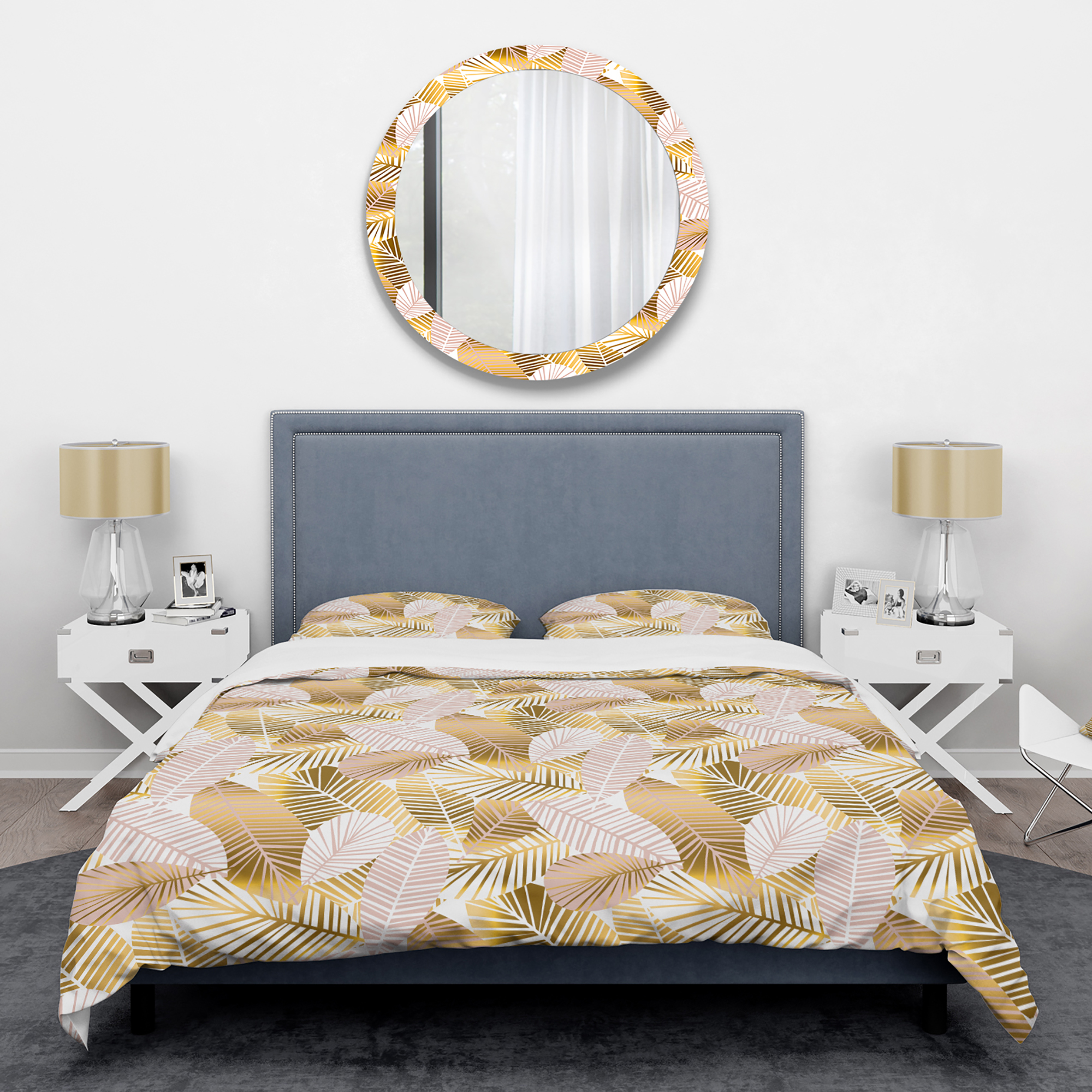 Designart 'Golden Palm Leaves II' Mid-Century Modern Duvet Cover Set