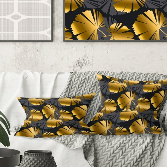 Designart Golden Palm Leaves III' Mid-Century Modern Throw Pillow - 18x18