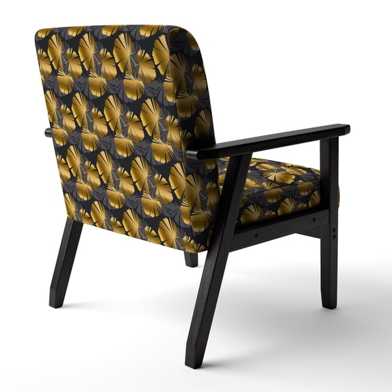 Designart "Golden Palm Leaves III" Upholstered Mid-Century Accent Chair - Arm Chair