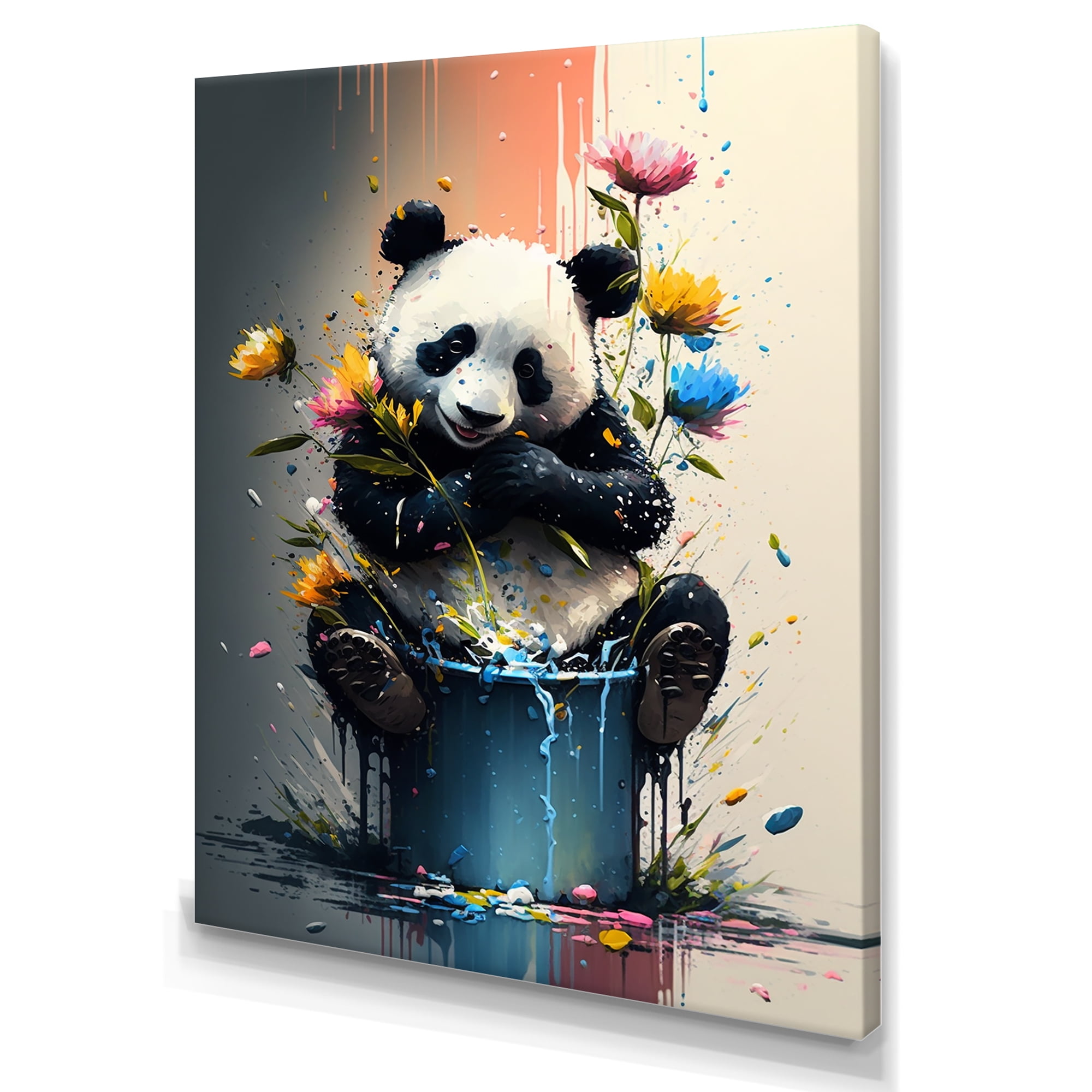 Designart Golden Panda Needs A Bath Canvas Wall Art
