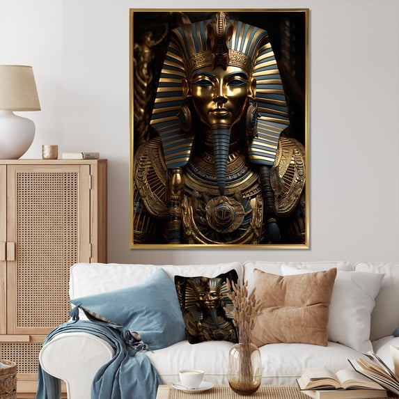 Designart "Golden Pharaoh of Egypt" Egypt Floater Framed Wall Art Print