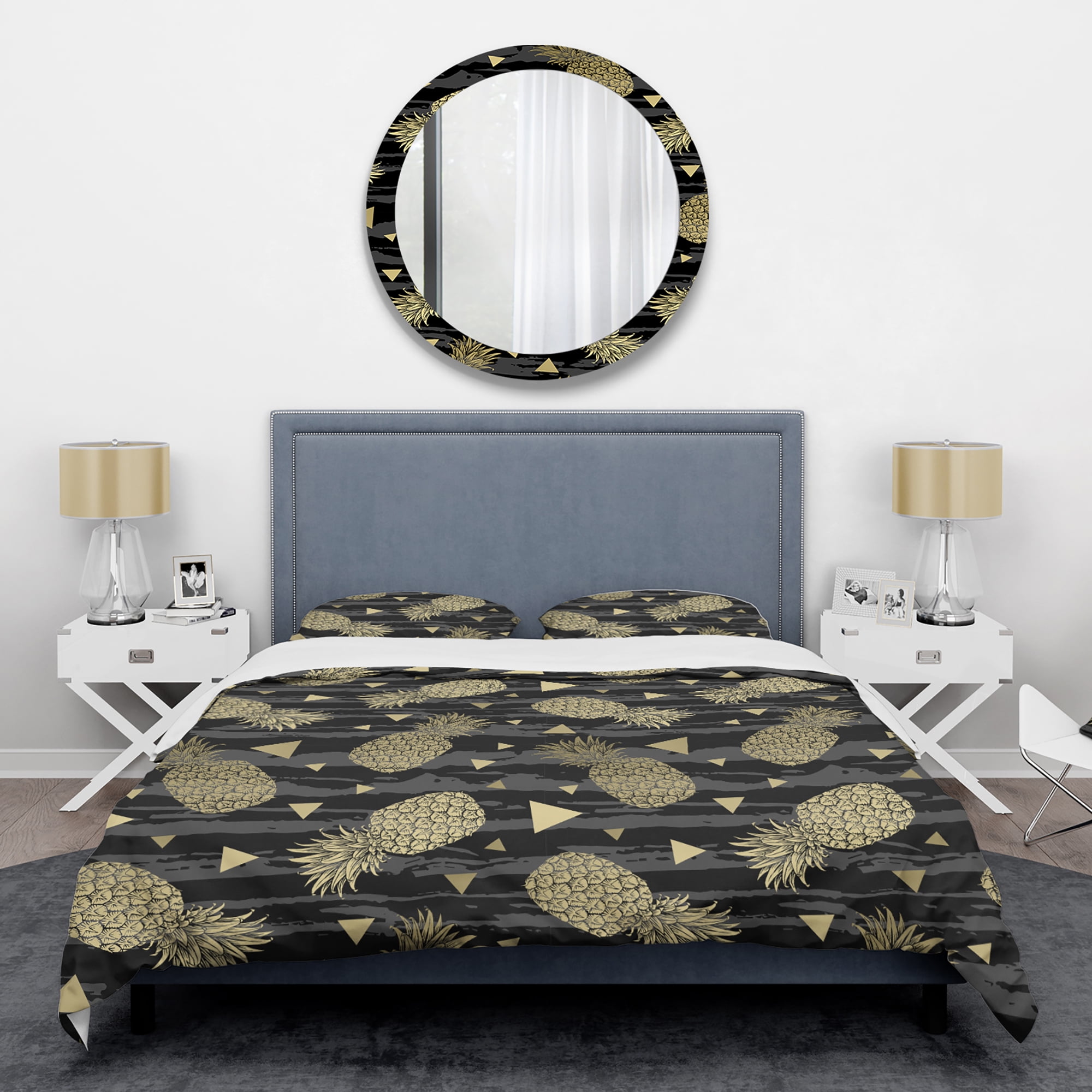 Designart 'Golden Pineapple On Black' Mid-Century Modern Duvet Cover Set