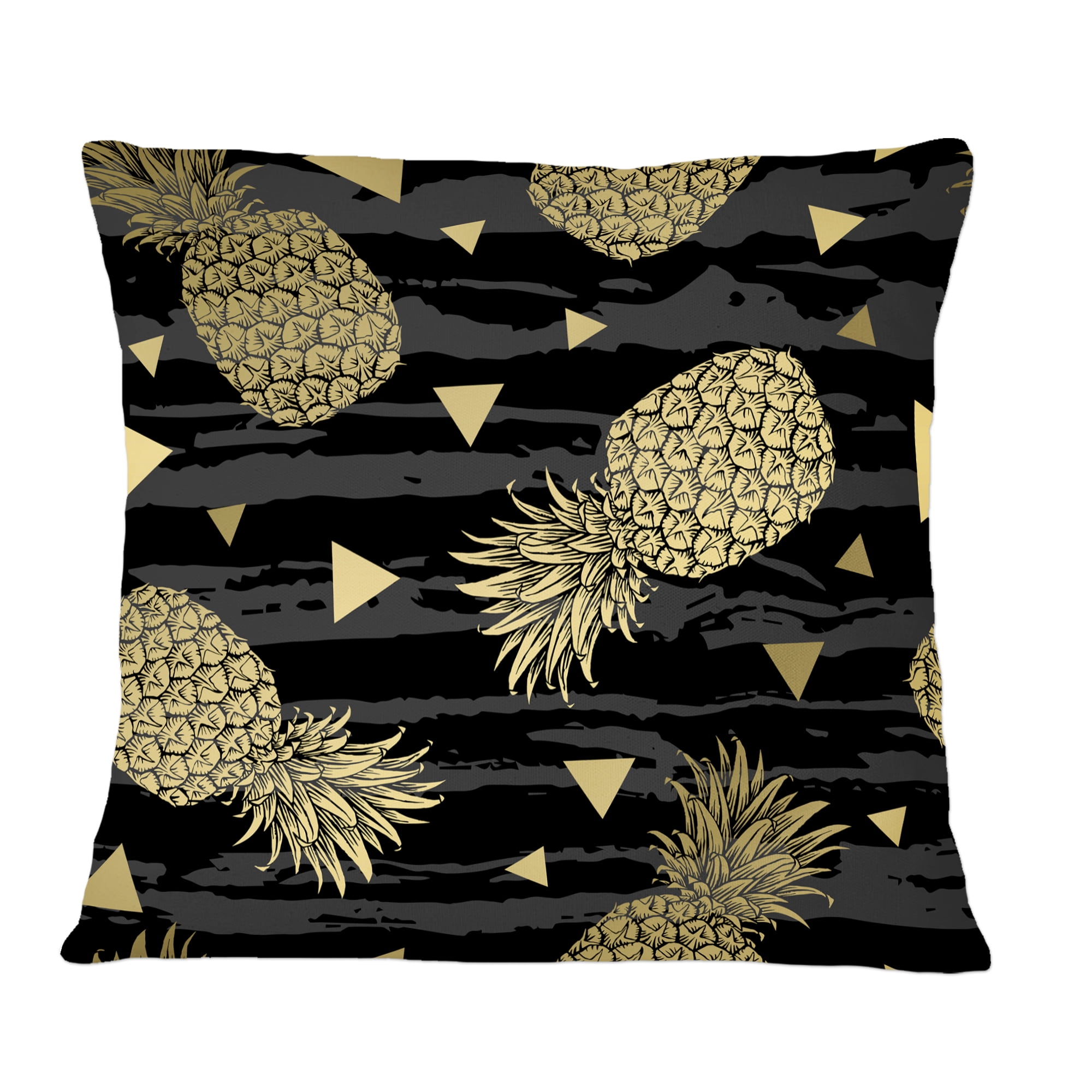 Designart Golden Pineapple On Black' Mid-Century Modern Throw Pillow - 12x20