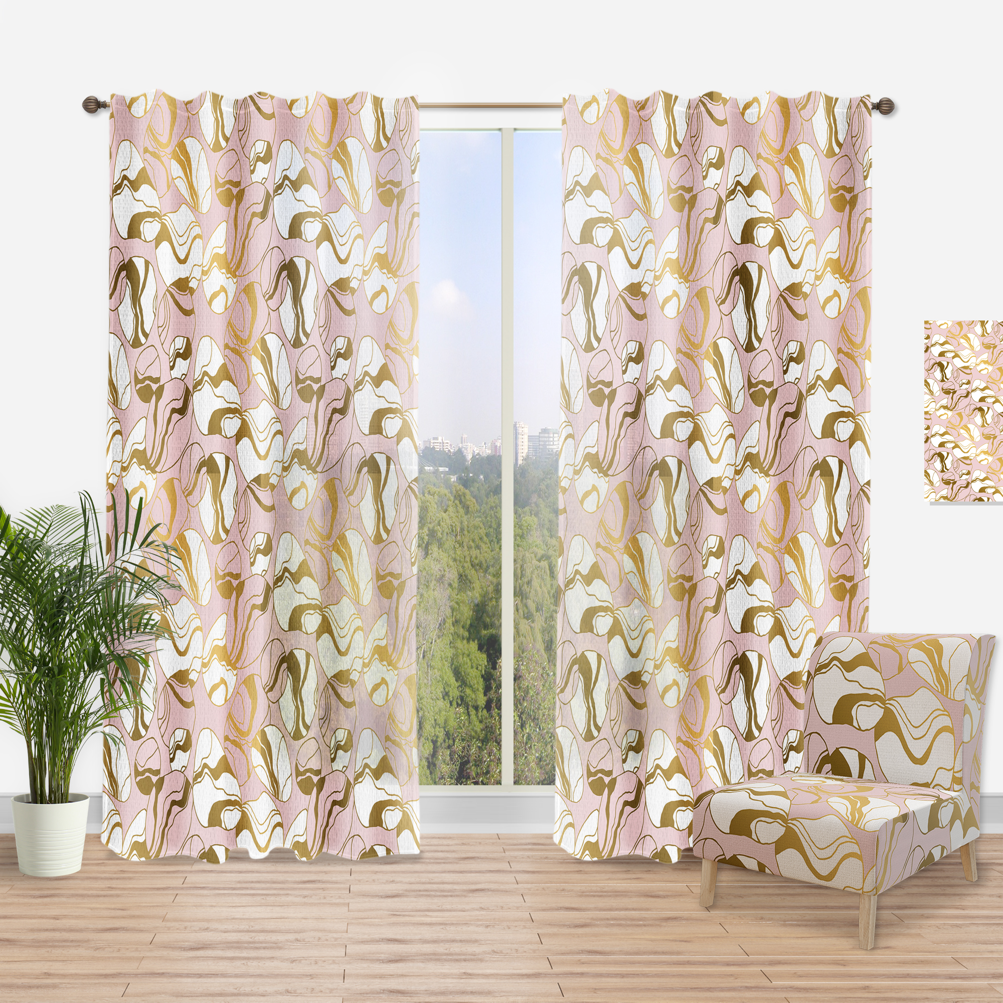 Designart 'Golden Pink Marble II' Mid-Century Modern Curtain Panel