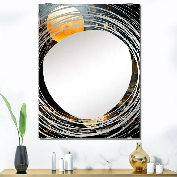 Designart "Golden Planet in the Solar System I" Planets Oversized Wall Mirror - Global Fantasy Entryway Big Wall Mirror - Multiple Color Options