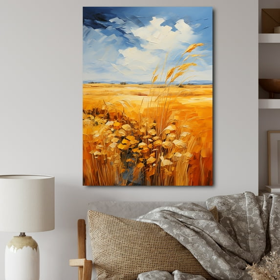 Designart "Golden Prairies Under a Bold Yellow and Blue Sky I" Landscape & Nature Canvas Wall Art