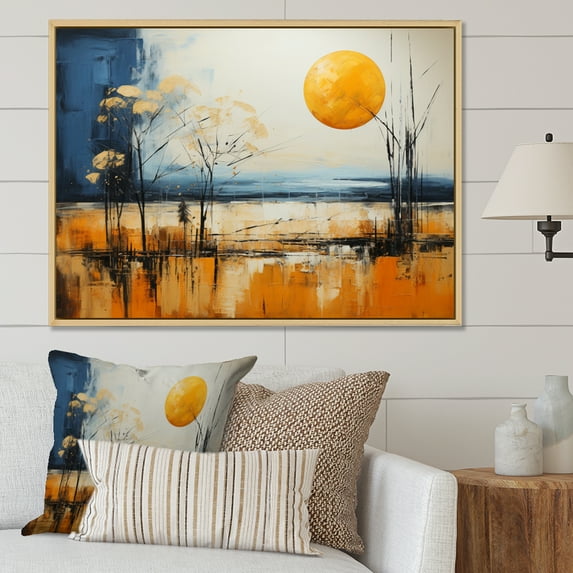 Designart "Golden Prairies Under a Bold Yellow and Blue Sky II" Prairies Floater Framed Wall Decor