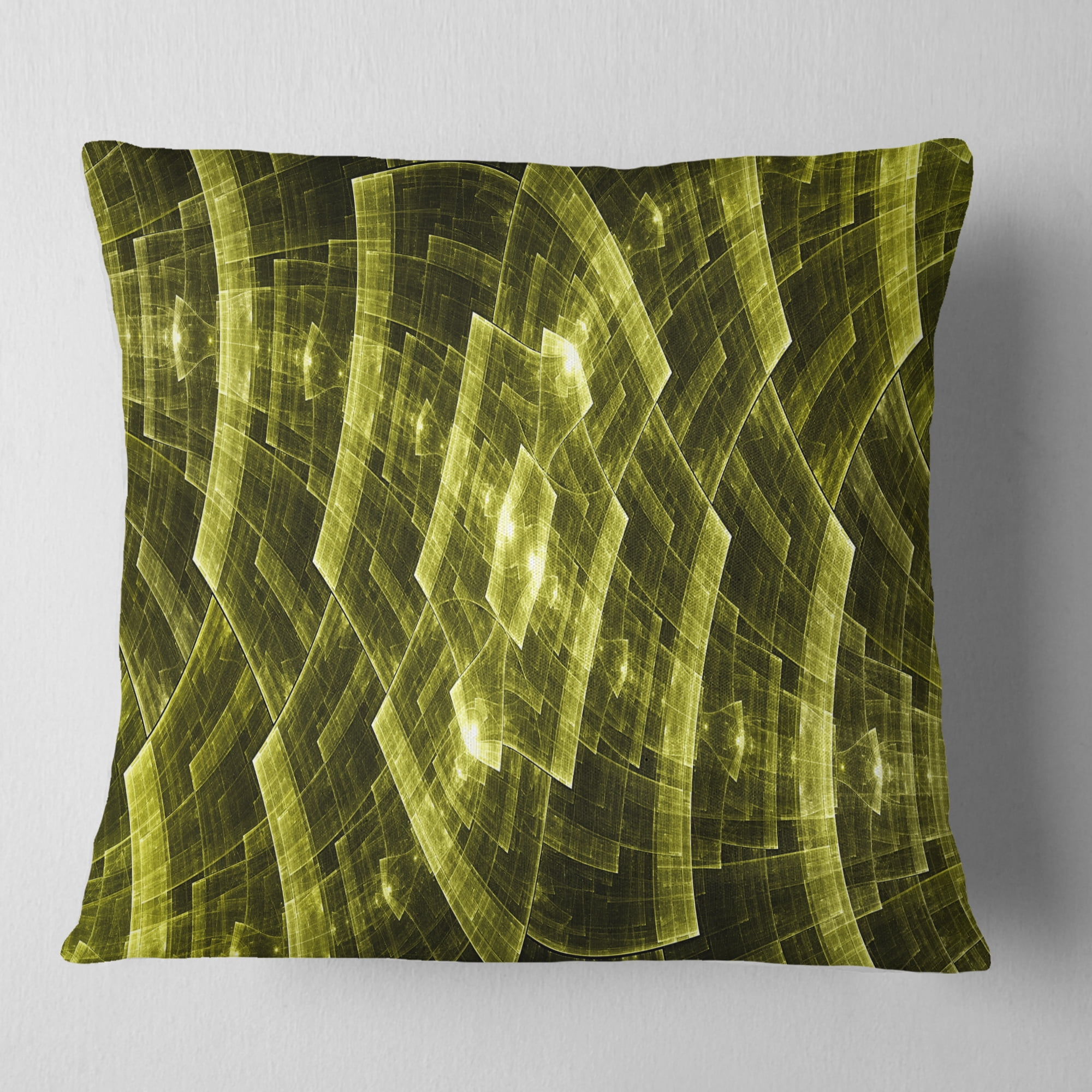 Designart Golden Psychedelic Fractal Metal Grid Art - Abstract Throw Pillow - 18x18