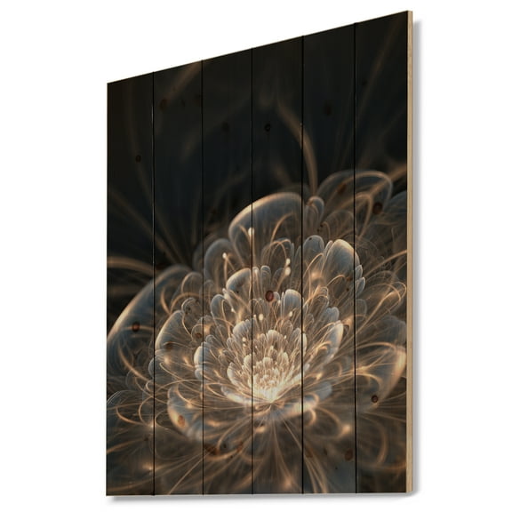 Designart 'Golden Rays With Fractal Flower' Floral Art Print on Natural Pine Wood