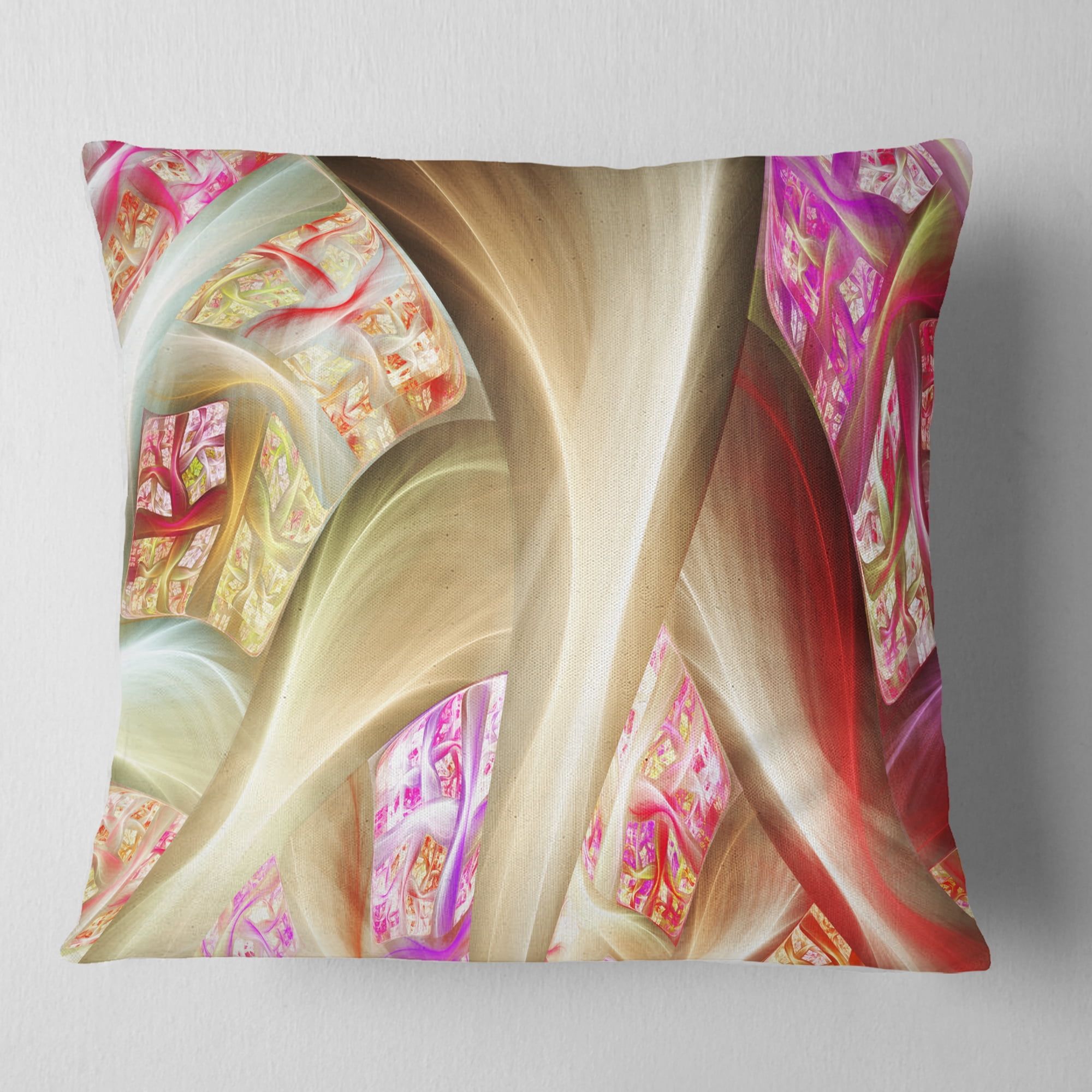 Designart Golden Red Fractal Plant Stems - Abstract Throw Pillow - 16x16