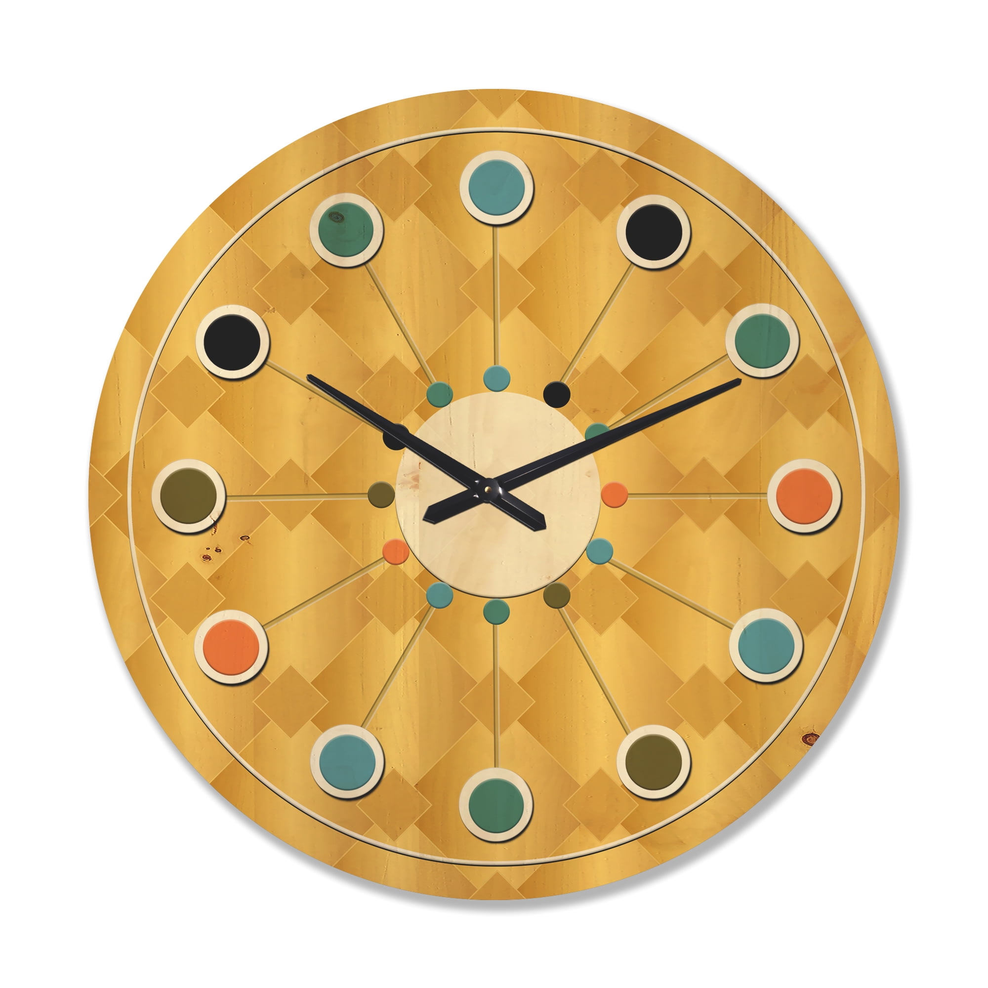 Designart 'Golden Retro Geometric I' Mid-Century Modern Wood Wall Clock
