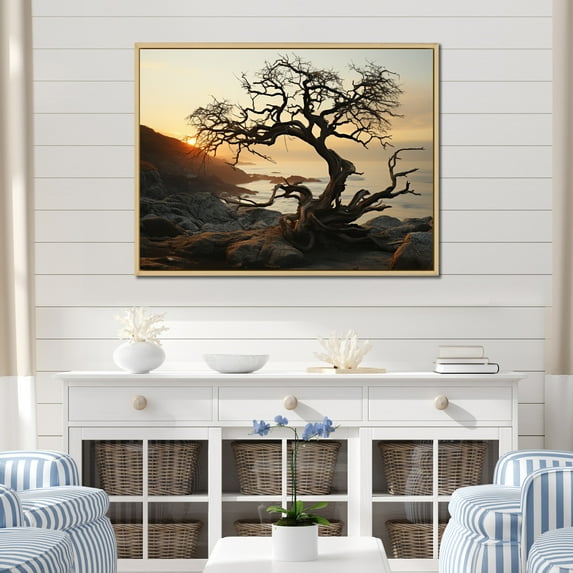 Designart "Golden Sands Beach Photo VI" Nautical & Beach Floater Framed Canvas Art Print