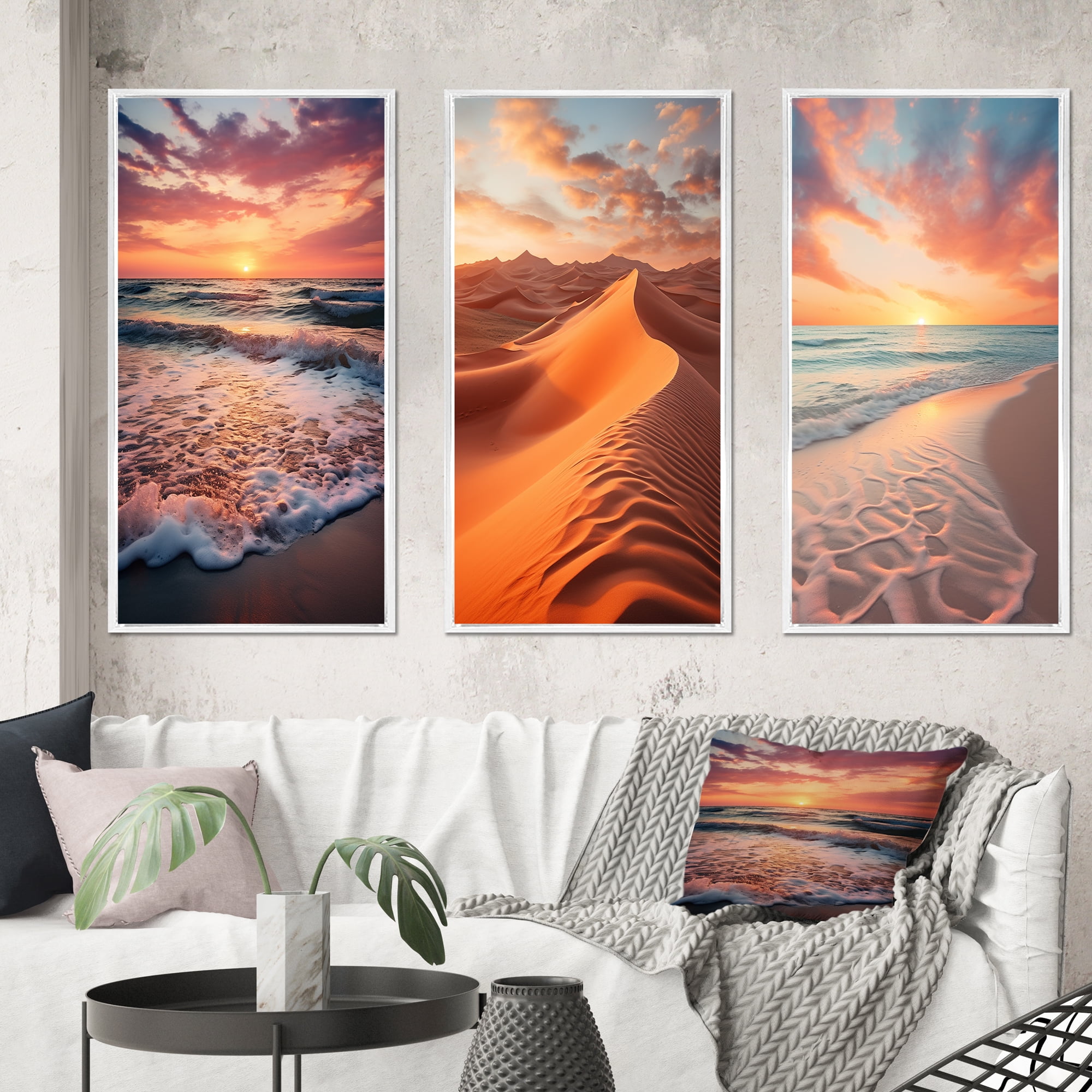 Framed Pink Beach Landscape Canvas Art - 90cm x 135cm Set of 2 main image 1