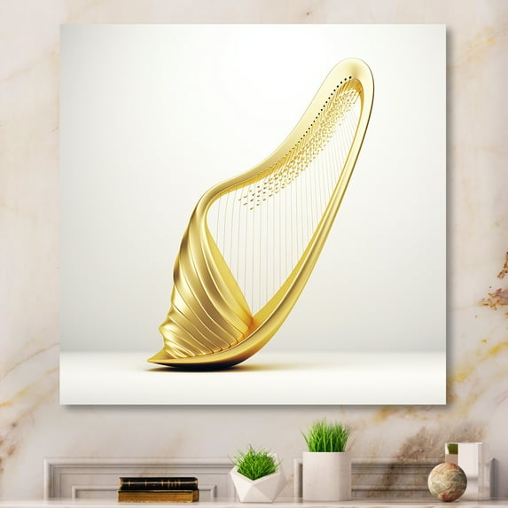 Designart "Golden Serenity In Harp Harmony" Music Wall Art Prints