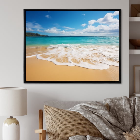 Designart "Golden Shores of Hawaii I" Hawaii Floater Framed Wall Art Print