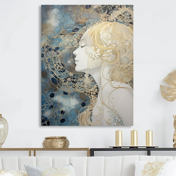 Designart "Golden Silhouette Profile II" Fashion Woman Metal Art Print