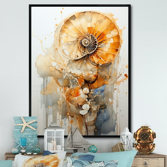 Designart "Golden Spiral Of The Nautilus" Nautilus Floater Framed Canvas Art Print