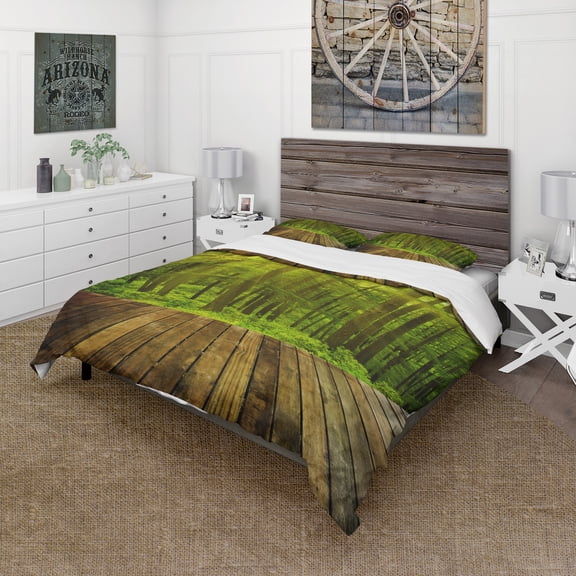 Designart 'Golden Sunlight in Pine Forest' Cabin & Lodge Duvet Cover Set
